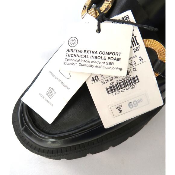 New ZARA Women's Black Chunky Lug Sole Loafers w/ Gold Ring Detail Sz 9 EU 40 - Picture 9 of 9